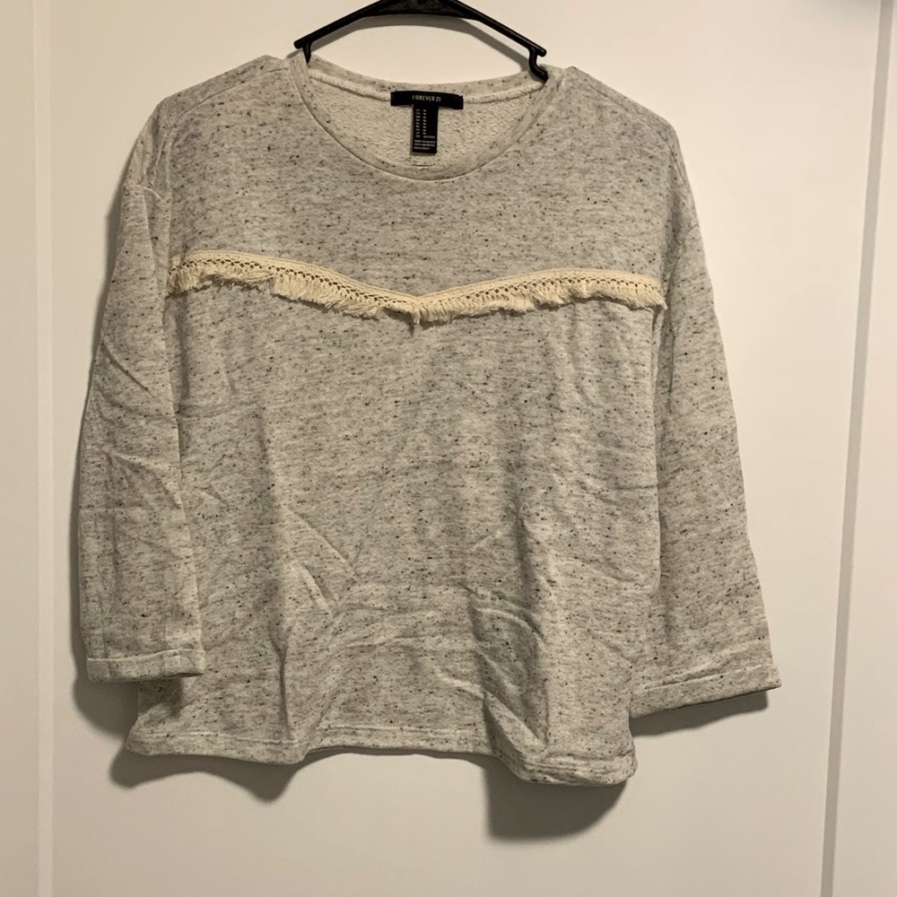 Heather grey sweatshirt with fringe detail size medium
